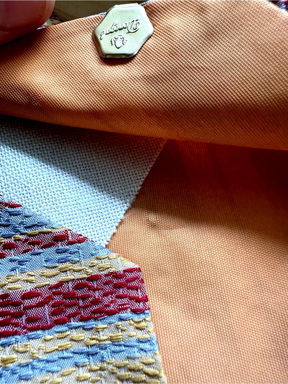 1970's Bachrach Wide Striped Tie in Cream, Red & Light Blue - Picture 3 of 7